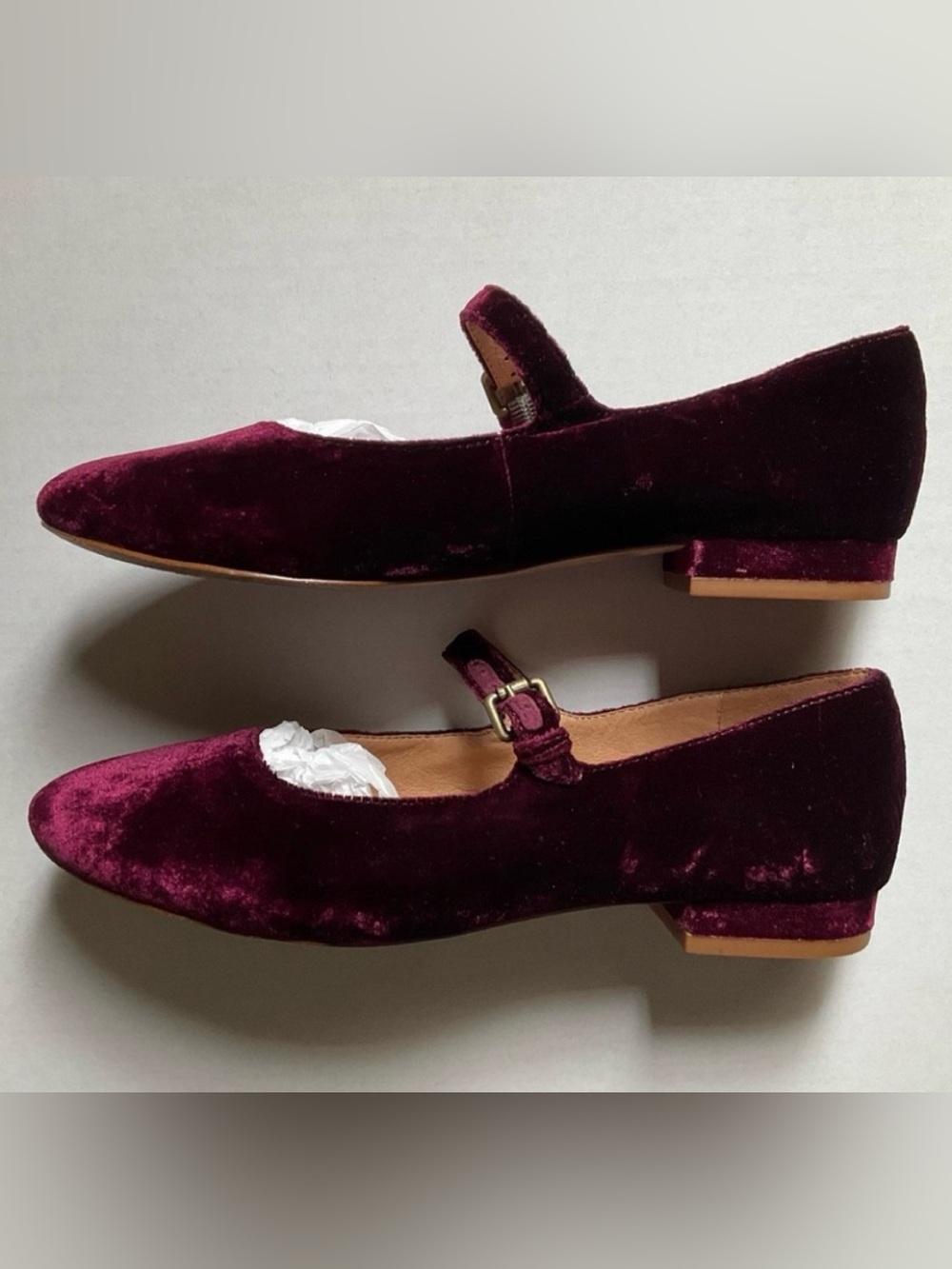 Madewell Velvet Mary Jane Flats in Wine